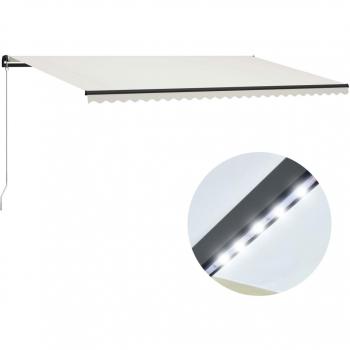 Toldo retráctil manual con luz LED color crema 600x300 cm