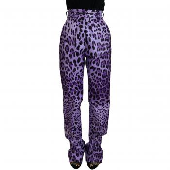 Dolce & Gabbana Purple Leopard Print High Waist Pants - IT40|S, Female, Size: XS
