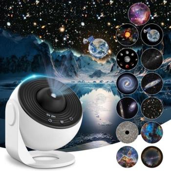 Proyector de Cielo Estrellado HD 13 en 1 para Techos Altos, Luz Nocturna Planetaria Rotativa 360°, Sistema Solar y Nebulosa