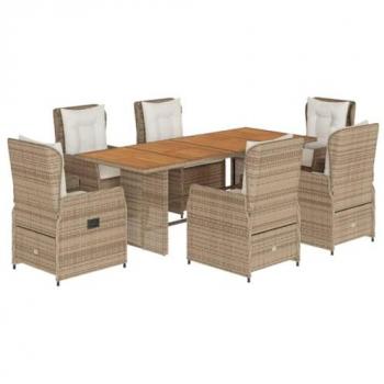Set Comedor de Jardín 7 Pzas con Cojines Ratán Sintético Beige
