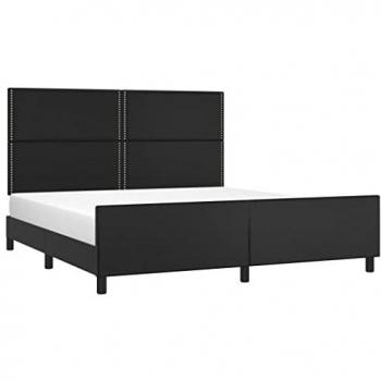 Estructura de cama con cabecero cuero sintético negro 160x200 cm