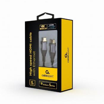 Cable HDMI de Alta Velocidad Gembird CCBP-HDMI-5M con Ethernet, Macho a Macho, 5 Metros, Gris