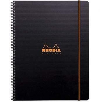 Cuaderno Pro Book Rhodia A4+ 160 Páginas Rayadas, Espiral, Cubierta Negra, Papel Clairefontaine 90 g/m²