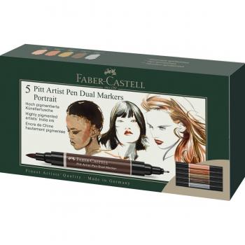 Pack 5 rotuladores doble punta tinta china Dual Marker Faber-Castell retrato