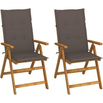 Reclining Garden Chairs Set of 2 with Cushions Solid Acacia Wood