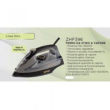 Plancha de Ropa a Vapor Zephir ZHF396 - 2600W, Placa de Cerámica XL, Termostato y Función Auto-Limpieza
