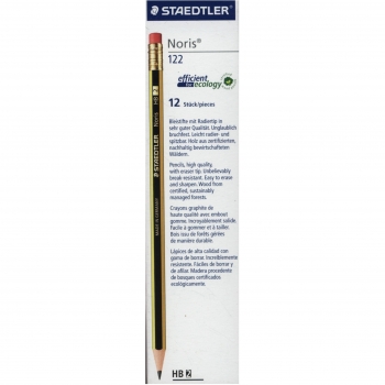 Staedtler Noris 122-HB. Lápices de madera certificada. Caja de 12 lápices con goma y mina HB.