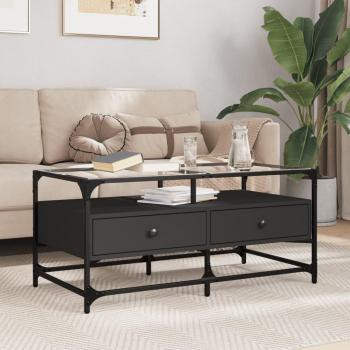Mesa de centro vidaXL con puertas de vidrio 68,5x50x50 cm en Negro, Roble Sonoma y Roble ahumado - Mesita de Salón o Comedor o Auxiliar Mesa de Café Meuble Salón;