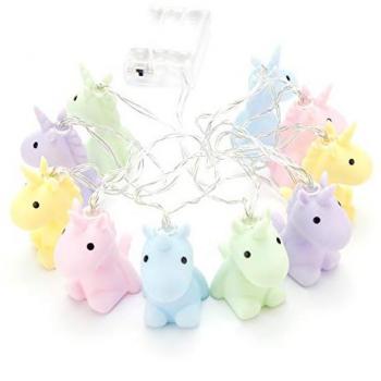 Guirnalda de luces de unicornio pastel Dhink, hecha de plástico, funciona con pilas y viene en caja de regalo