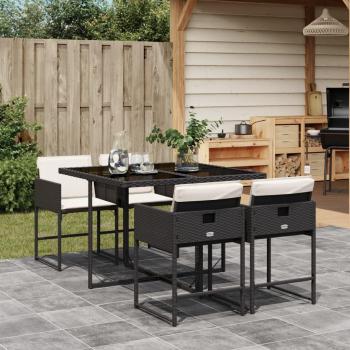 5-Piece Black Poly Rattan Garden Dining Set with Cushions