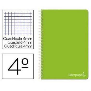 Cuaderno espiral Liderpapel Witty Cuarto Tapa dura 80 hojas 75 g/m² Cuadrícula 4mm con margen Verde