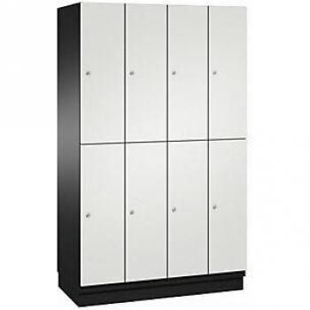 Armario de Compartimentos C+P Cambio con Barra Perchero, 4 Secciones, Cuerpo Negro Gris / Puerta Gris Claro