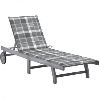 Gray Acacia Wood Garden Sun Lounger with Cushion
