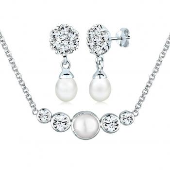 Conjunto de Joyería ELLI PREMIUM con Perla y Cristales en Plata 925 para Dama