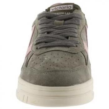 Zapatillas de serraje para mujer Victoria 1257127 con piezas en contraste y cordones al tono, modelo retro en color kaki, talla 39
