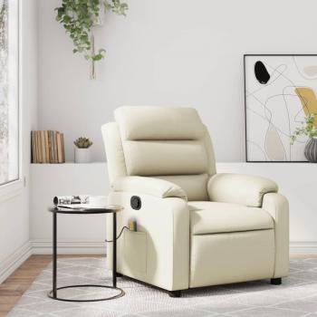 Silla de masaje reclinable crema de cuero sintético Vidaxl con función de masaje, tapizado en cuero sintético, diseño ergonómico, reposabrazos acolchados y base estable