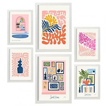Set de 6 Pósters Minimalistas en Colores Pastel para Decoración de Interiores con Marcos Negros y Blancos - Paisajes y Naturaleza, Tamaños A3 & A4