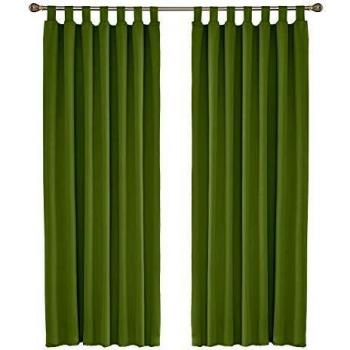 Amazon Brand - Umi Cortinas Opacas de Salon Habitacion Decorativa con Trabillas 2 Piezas 140x260cm Verde