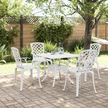 5 Piece Garden Dining Set White Cast Aluminium