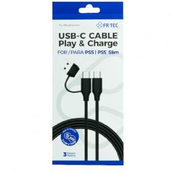 Cable USB-C/USB-A FR-TEC 3m para PS5, Carga y Datos, Compatible con Smartphones, Color Negro