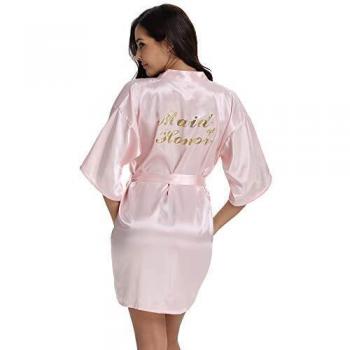 Vlazom Kimono Mujer Bata para Satin Mujer, Albornoces para Mujer de Batas Novia Boda de Pijamas para Kimono dama de honor Suave y Sexy,M,Rosado