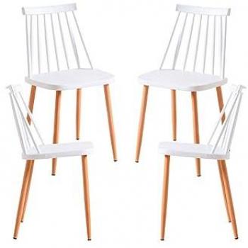 Pack 4 Sillas Bik - Sillas de comedor - Color blanco, diseño moderno, estructura resistente, fácil de montar