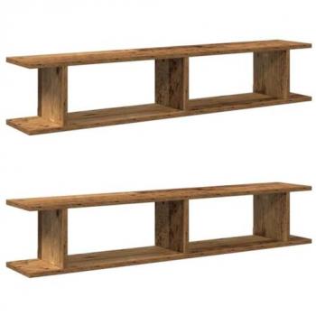 Estantes de pared 2 uds madera ingeniería envejecida 105x18x20 cm