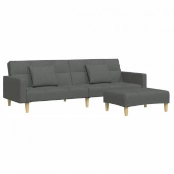 Dark Grey Fabric 2-Seater Sofa Bed with Footstool