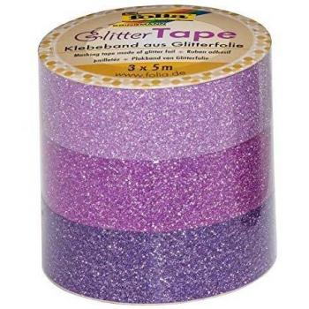 Folia 28302 Decoración de cinta adhesiva Glitter Tape, color rosa/rosa/morado