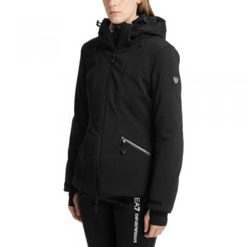Emporio Armani EA7 Women's Black Ski Jacket with Hood and Logo, Size S