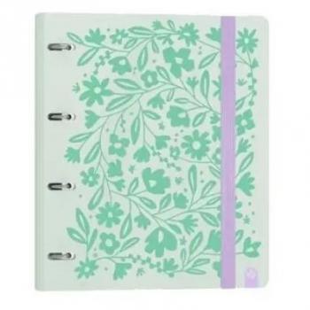 Carpeta de anillas Carpeblock 360 Foam Print#2, tamaño A4+, 4 anillas de 35mm con recambio, capacidad para 100 hojas de papel cuadriculado 5x5, color verde pastel