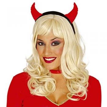 Diadema de cuernos de diablo rojos de terciopelo para disfraz de Halloween y Carnaval