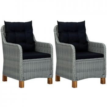 Light Grey Poly Rattan Garden Chairs with Cushions - Set of 2