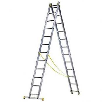 WOLFPACK LINEA PROFESIONAL 23020002 Escalera Aluminio 2 Tramos 9+9 Peldaños. Plegable, Antideslizante, Resistente, Multicolor, Extra Large