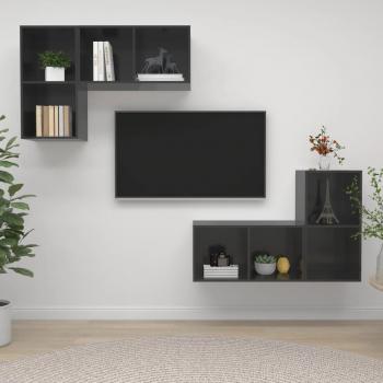 Gabinete gris brillante del conglomerado para TV de 4 piezas con diseño moderno y acabado brillante