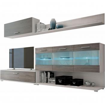 HomeSouth - Mueble de Comedor, modulo Salon Vitrina con Led, Modelo Zafiro, Acabado Color Andersen Pino y Gris, Medidas: 250 x 36,9 cm de Fondo