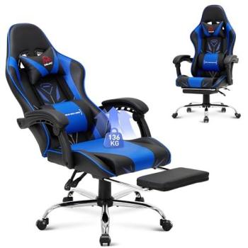 Silla Gaming Ergonómica con Reposapiés, Capacidad de Carga Máxima 136 kg, Azul