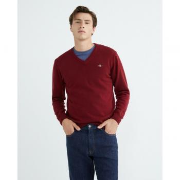 Jersey de hombre Gant de lana fina granate con cuello pico