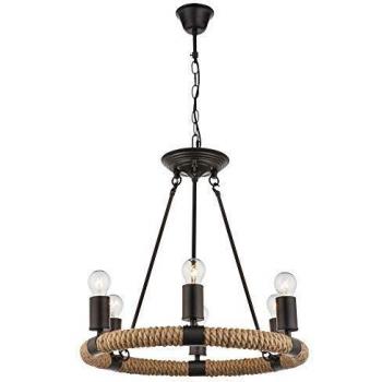 Lámpara colgante LED redonda Ulleu con 6 luces y cuerda de yute