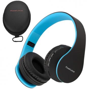 PowerLocus P1 – Auriculares Bluetooth inalambricos de Diadema Cascos Plegables, Casco Bluetooth con Sonido Estéreo con Conexión a Bluetooth Inalámbrico y Cable para Movil, PC, Tablet - Negro/Azul