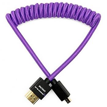 Kondor Blue 12-24 Gerald Undone Micro HDMI to Full HDMI Coiled Cable - 4K 60Hz, 18Gbps, HDR, Nylon Braided (Purple)