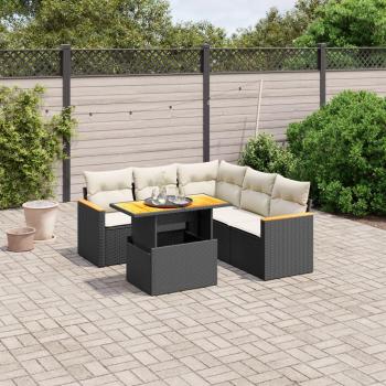 6-Piece Black Poly Rattan Garden Sofa Set with Cushions