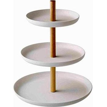 Etagère Tosca de Yamazaki - Soporte para postres 3 niveles - 20x20x24cm - Madera natural y blanco