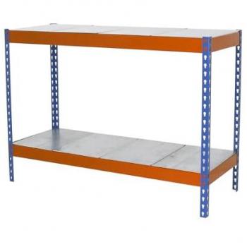 Estantería Metálica Industrial SimonRack 900x1500x600 mm, 2 Estantes, Soporta 600 kg por Estante, Azul/Naranja/Galva