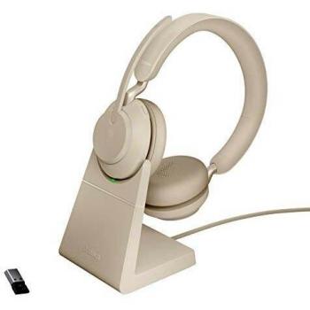 Jabra Evolve2 65 Auriculares Inalámbricos Estéreo con Soporte de Carga - Certificados para plataformas UC - Batería de Larga Duración - Adaptador Bluetooth USB-A - Beige