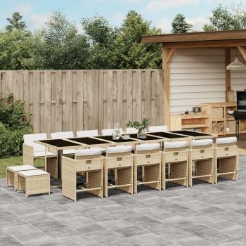 17-Piece Beige Poly Rattan Garden Dining Set with Cushions