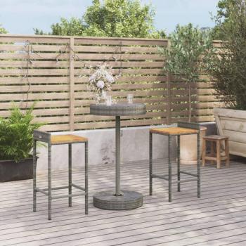 vidaXL 3 Piece Garden Bar Set Grey Poly Rattan & Solid Wood Acacia