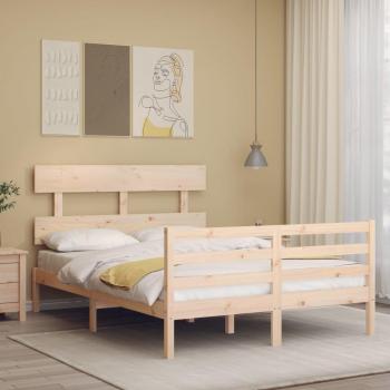 Cama con cabecero de madera maciza 140x200 cm Blindpiece Marrón
