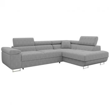 Sofá rinconero Comfivo 298, gris, con función de descanso y caja de ropa de cama, dimensiones 274 x 70 x 203 cm