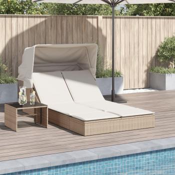 Tumbona doble con capota y cojines de ratán sintético en colores negro, marrón y gris para exterior, ideal para jardín, playa, piscina y terraza
